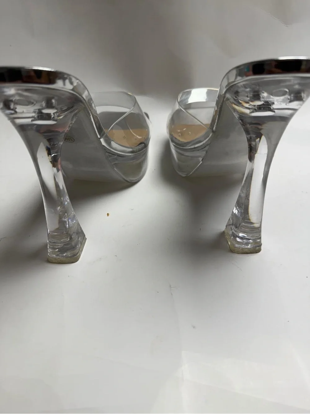 BAMBOO Clear Strap Silver Square-Toe Platform Mules